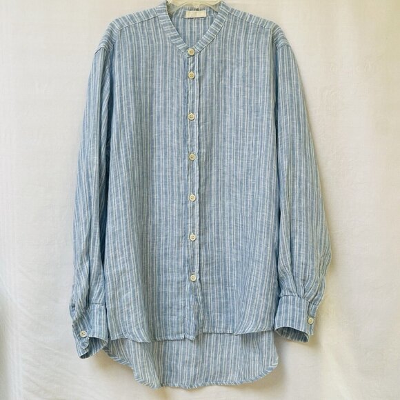 CP Shades Tops - CP Shades Cecilia Striped Linen Button Down Shirt Womens Large Blue White